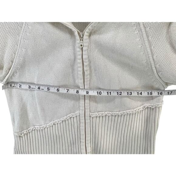 DKNY Y2K Sweater Jacket Womens M Cream Ribbed Full Zip Turtle Neck Classic Retro - Picture 8 of 15